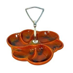 Vtg MCM Haeger Divided Serving Candy Dish Trinket Orange Glaze 8109